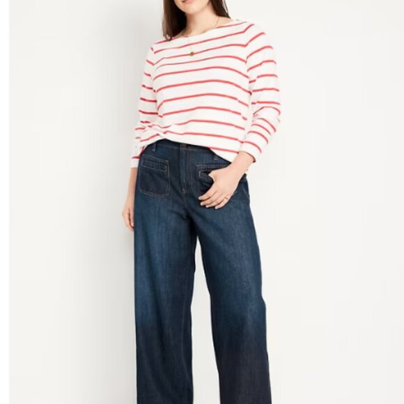 Old Navy Size 18 Dark Wash High-Waisted Baggy Wide-Leg Trouser Jeans 100% Cotton - Picture 15 of 16